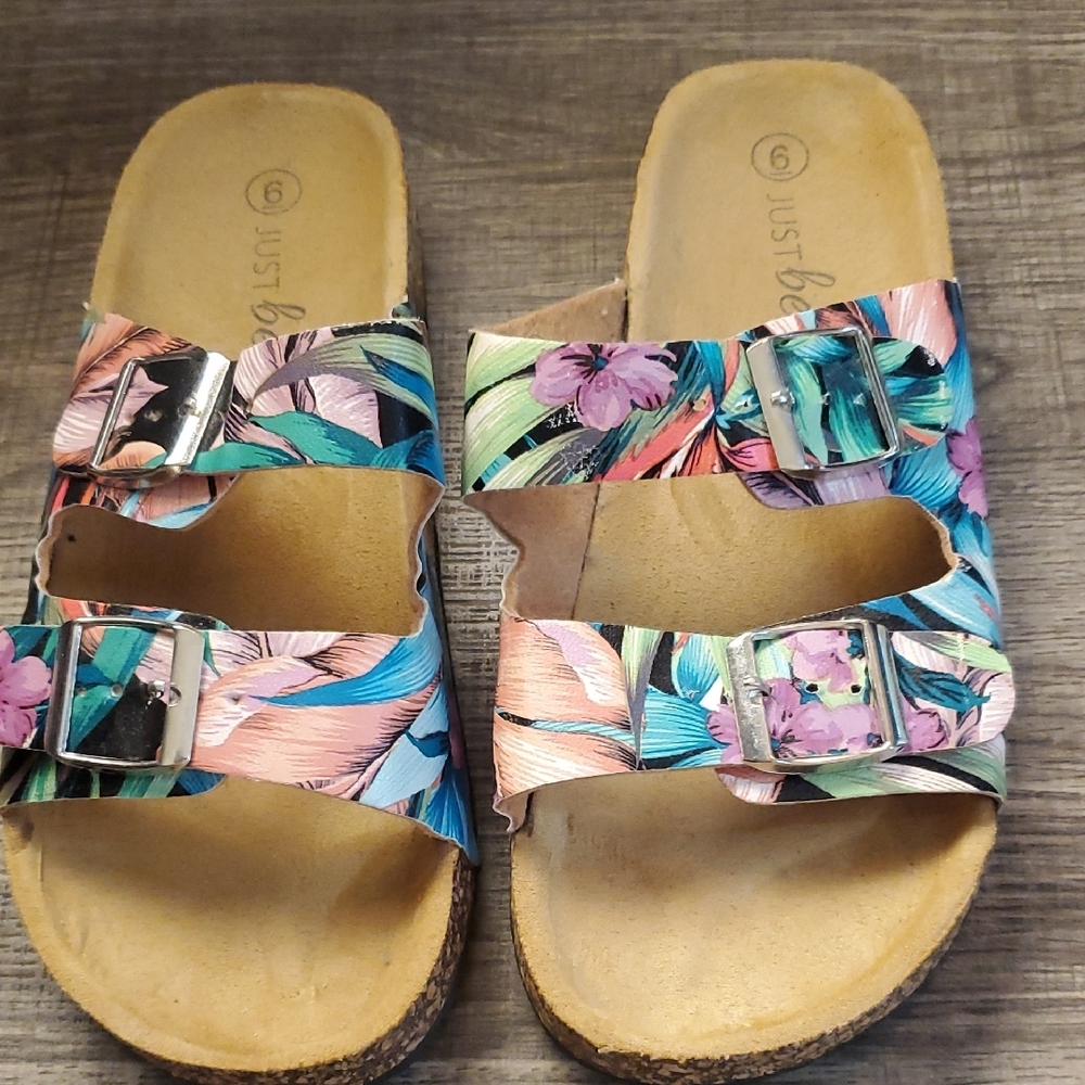 Just Be Floral Print Cork Footbed Slide Sandals - Multicolor - Picture 3 of 9